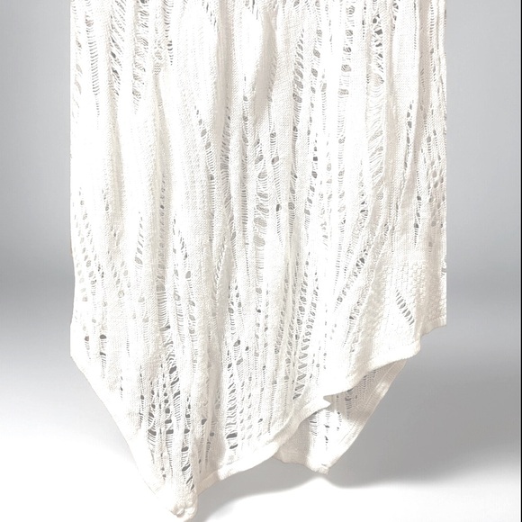 Express Lace Asymmetrical Hem Tunic Knitted 100% Rayon Super Soft White Sweater - Picture 5 of 12